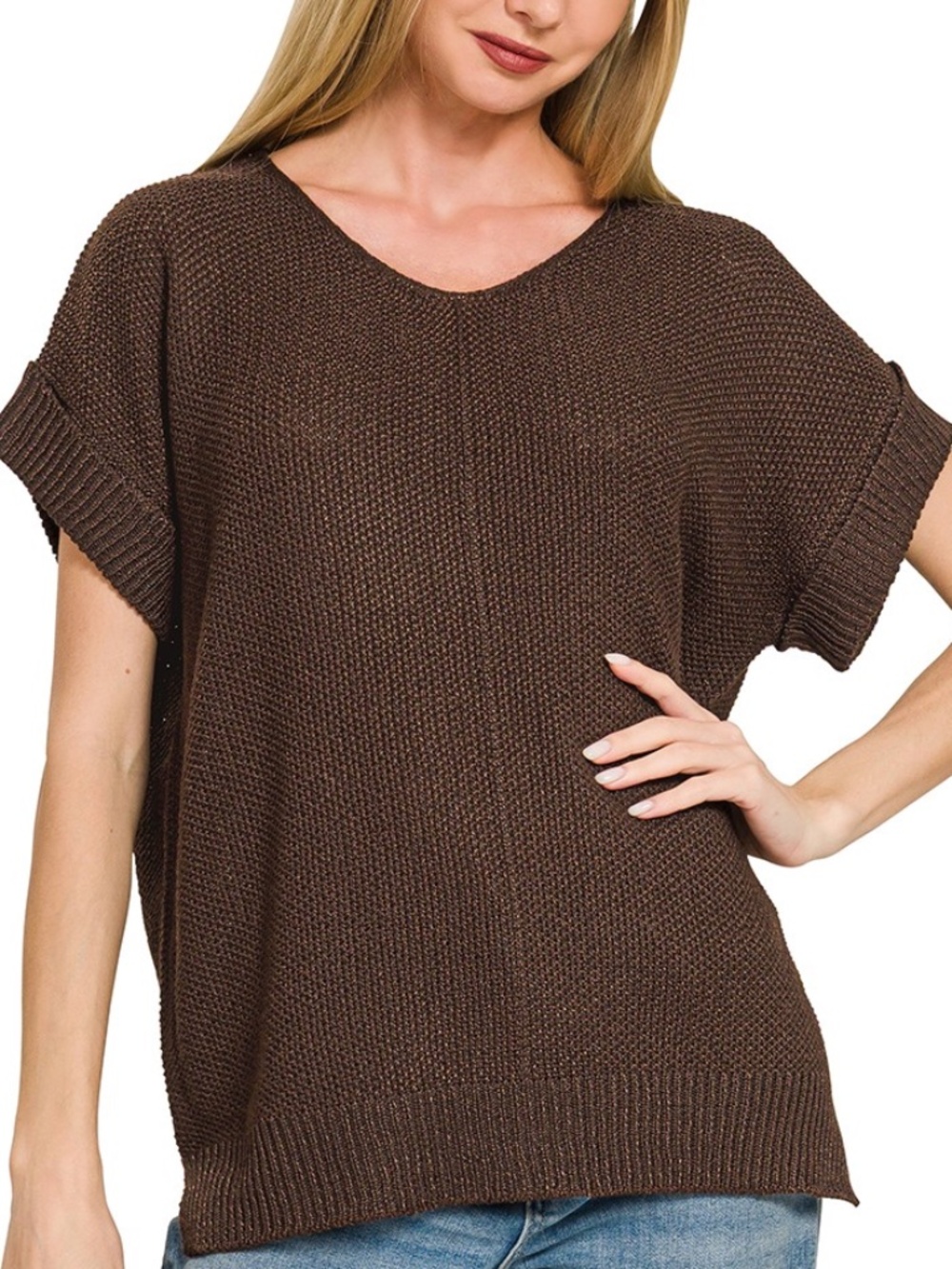 263 - Short Sleeve Sweater in Chocolate